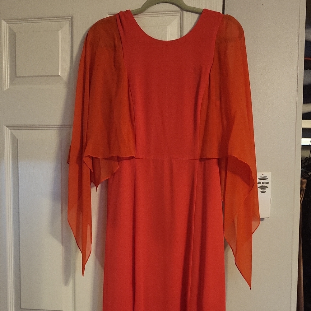 BCBGMaxAzria Vibrant Orange Chiffon Sleeve Maxi Dress